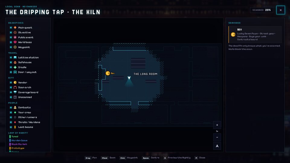 The city map: Every vendor, quest and safehouse on one map.